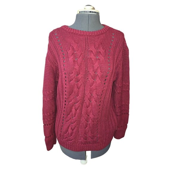Roxy M/M Womens Paradise Maker Crew Cable Knit Sweater Red Cotton Blend - Picture 2 of 6